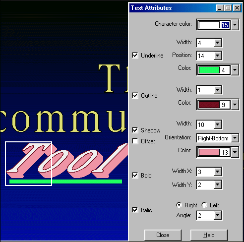 detailed Text Attributes Selection Menu