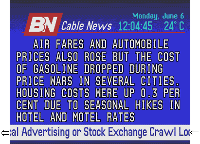 Typical News display Screen -  I-Mark-BNT with I-PROMOC or  I-STOCKC  Crawl options